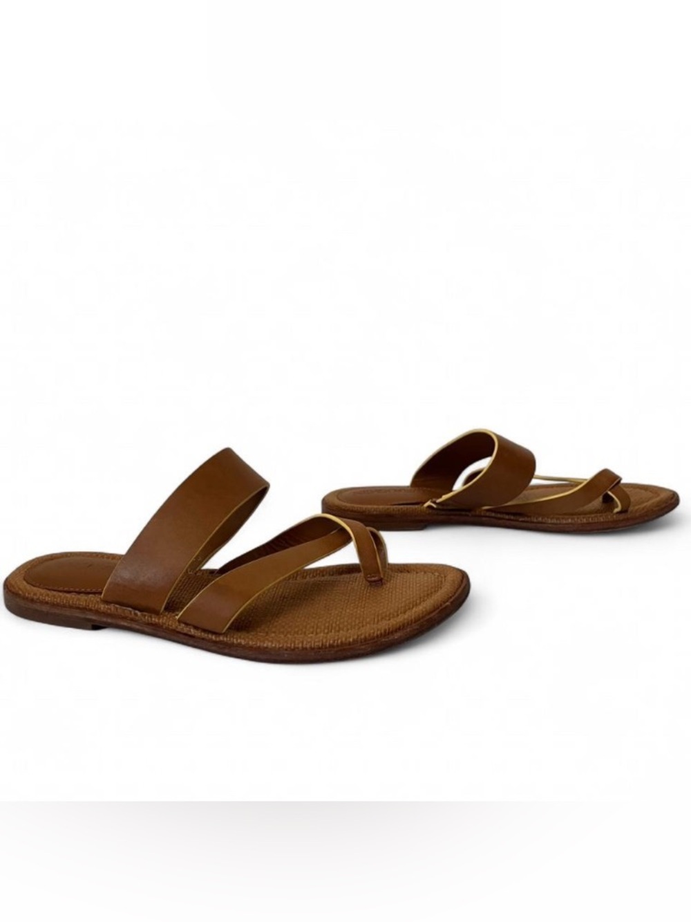 J. McLaughlin Shay Leather Sandals Tan Cognac Crisscross Slide Flat Size 6 - Picture 3 of 9